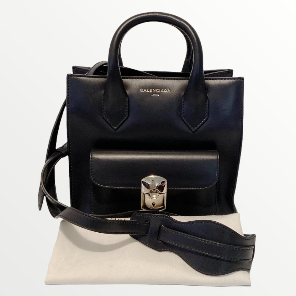 Authentic Balenciaga Mini Padlock Black Leather Cross Body Bag Please read: